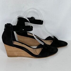 Sofft Marla Wedge Black Suede Sandals Ankle Strap Zip Back Sz 8